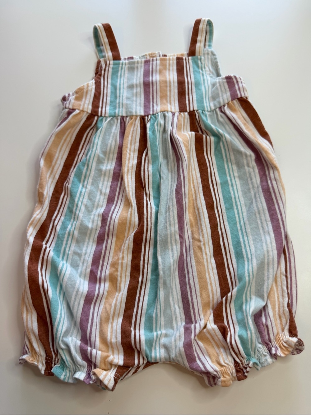 Carter's Striped Multicolor Cotton Romper - Brown, Teal, Purple, Cream